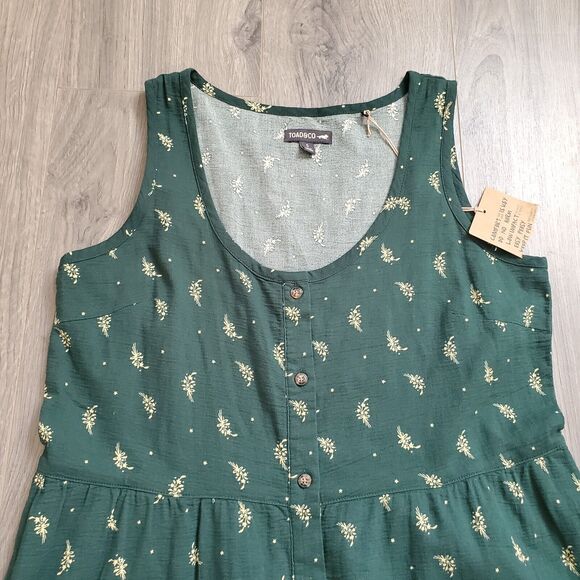 Toad and Co Dress Women's Small Green Print Organic Cotton Sleeveless Sun Dress - Picture 6 of 12